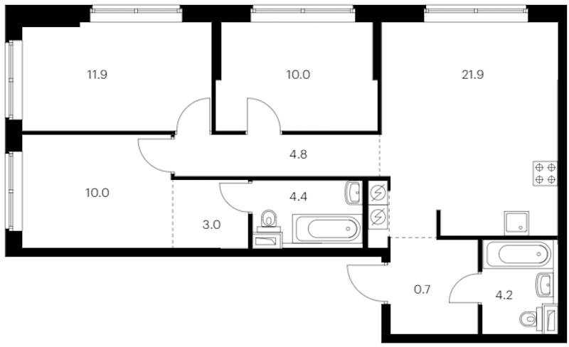 3-комнатная квартира 75.9 м², 1/12 эт., ЖК «Шкиперский 19»